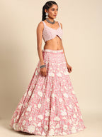 House of Panchhi Rose Gold Chinon Sequins And Zarkan Embroidery Lehenga Choli & Dupatta | Grocsy