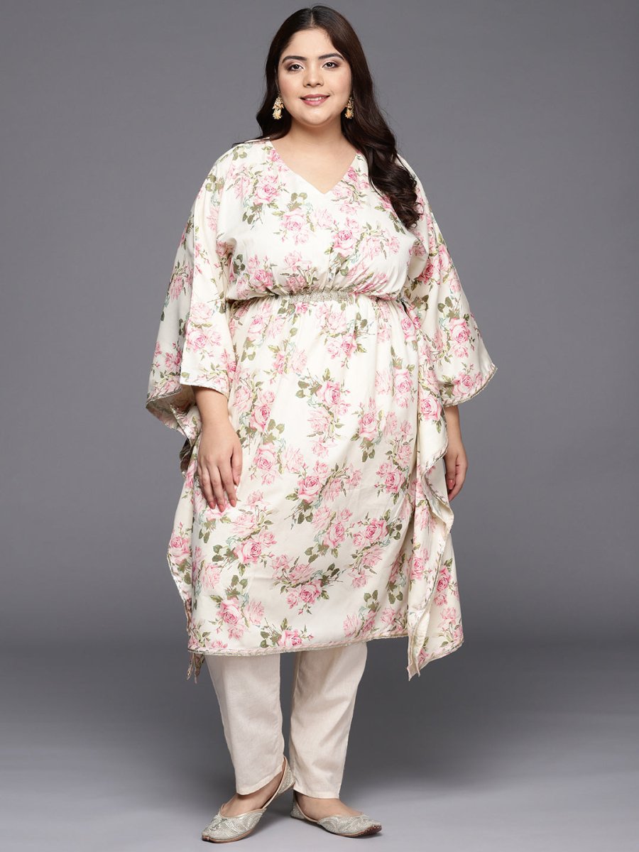 Ahalyaa Plus Size Floral Printed Flared Sleeves Kaftan Kurta | Grocsy