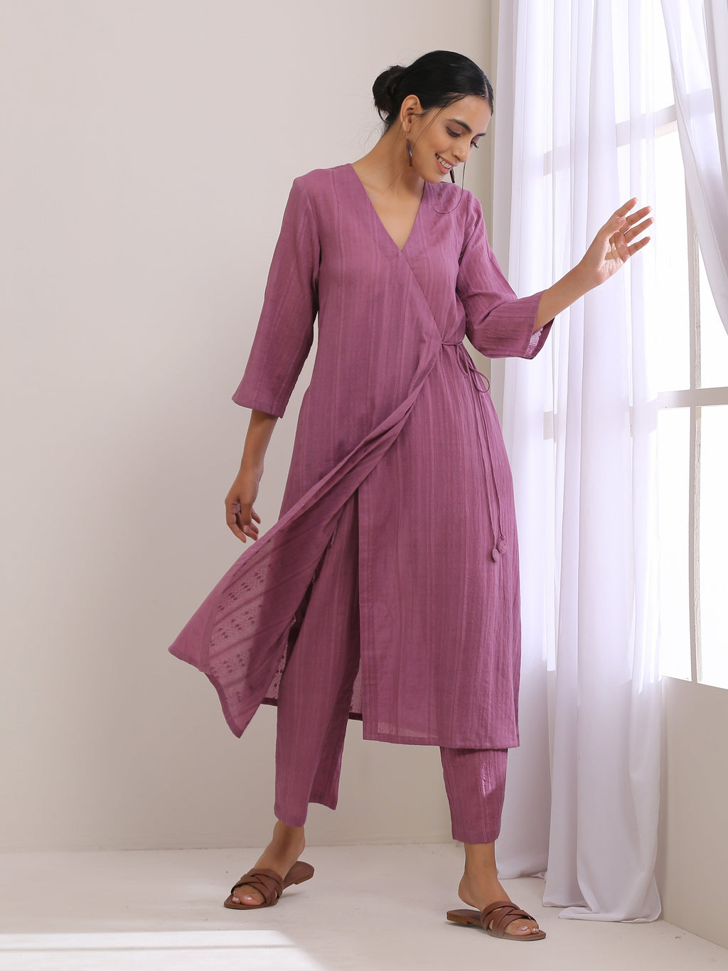 trueBrowns Onion Pink Dobby Angrakha Pant Set | Grocsy