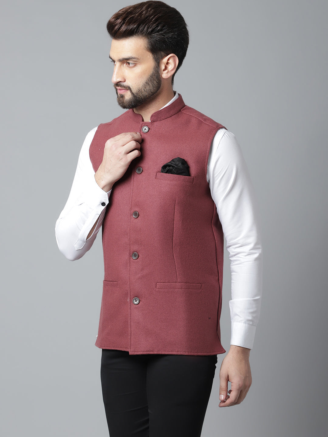 Even Apparels Men's Brown Pure Wool Nehru Jacket | Grocsy