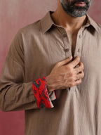 trueBrowns Men's Grey Cotton Shirt Collar Stylized Kurta Co-ord set | Grocsy
