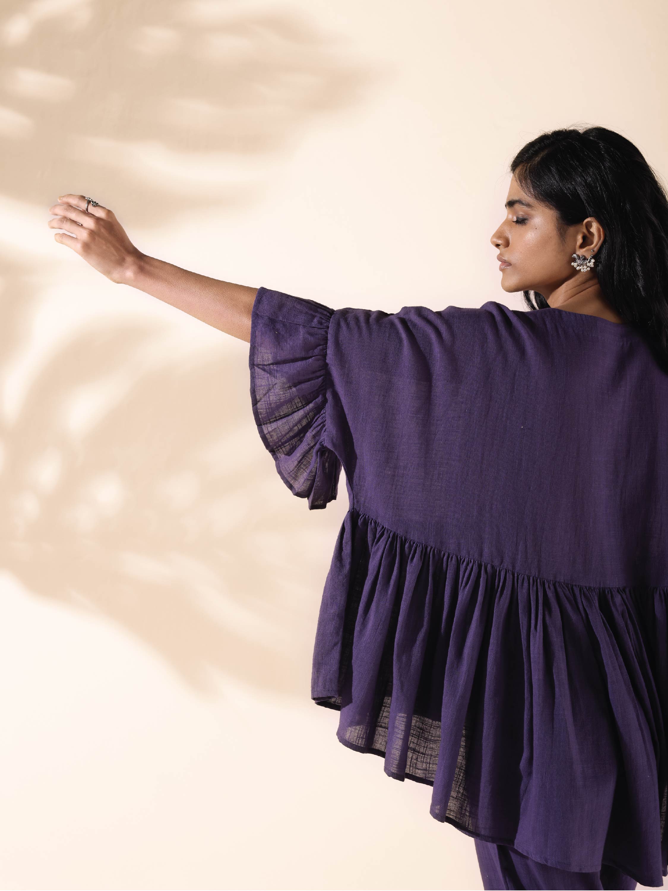 trueBrowns Purple Cotton Flared Co-ord Set | Grocsy