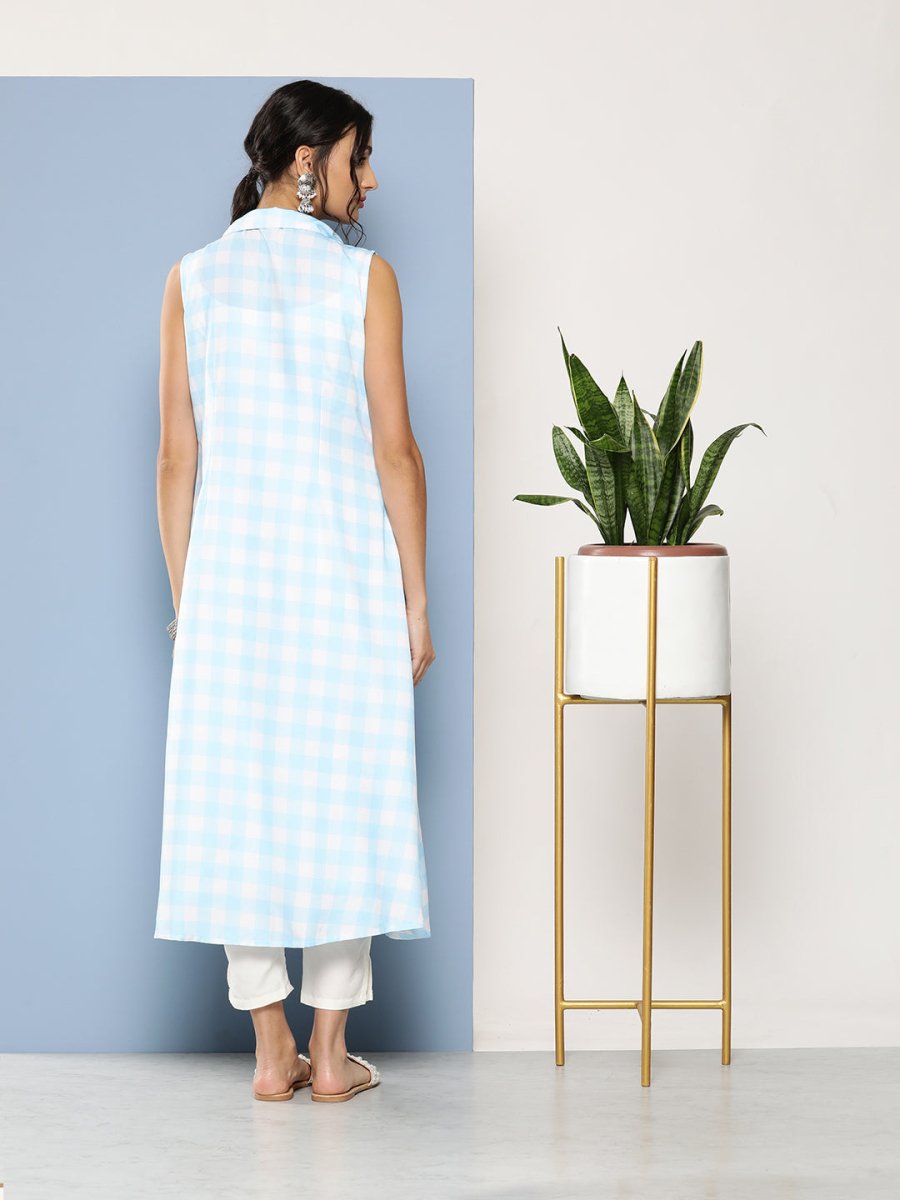 Ahalyaa Women Blue & White Checked Kurta | Grocsy