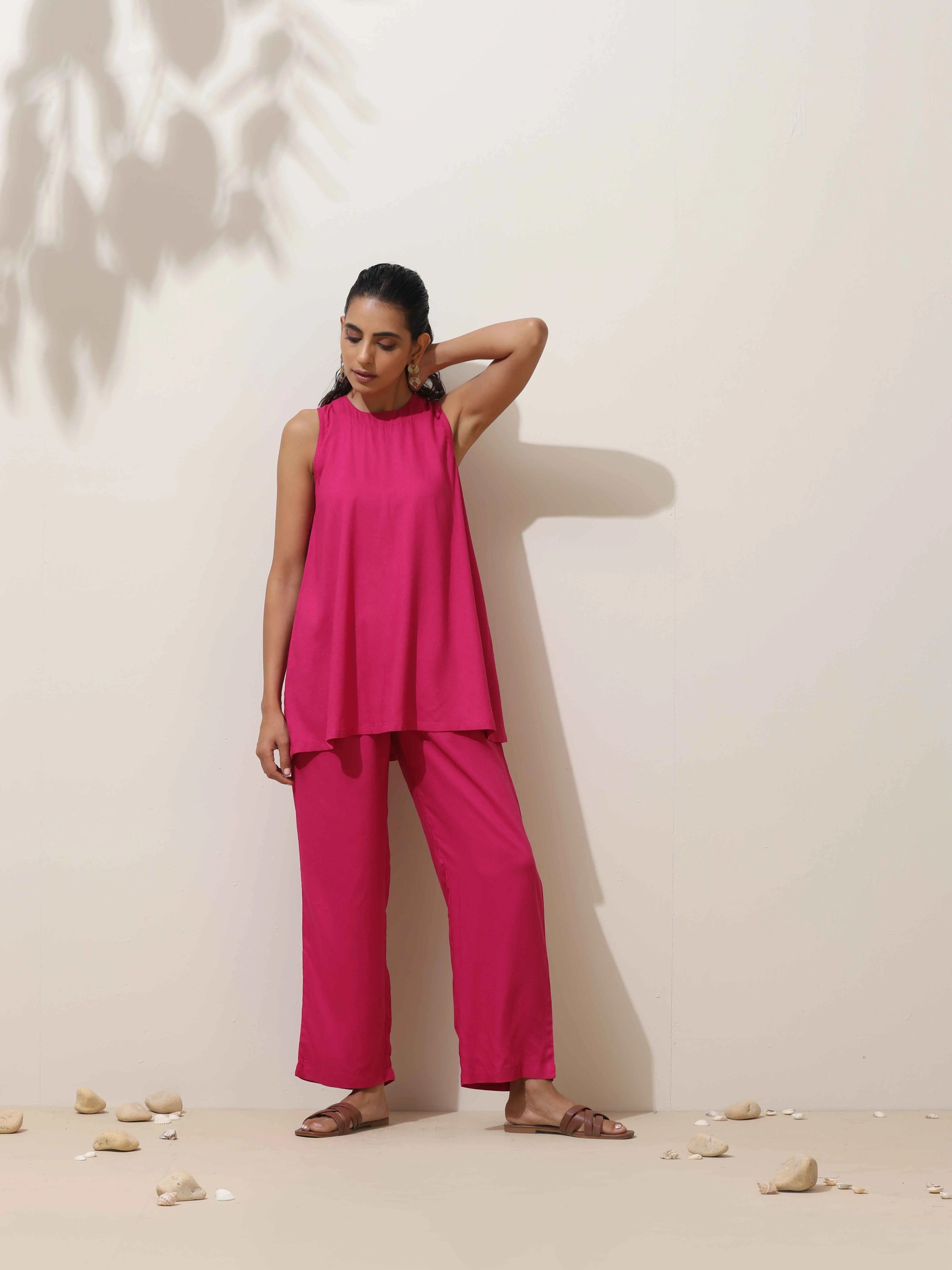 trueBrowns Pink Viscose Co-ord Set | Grocsy