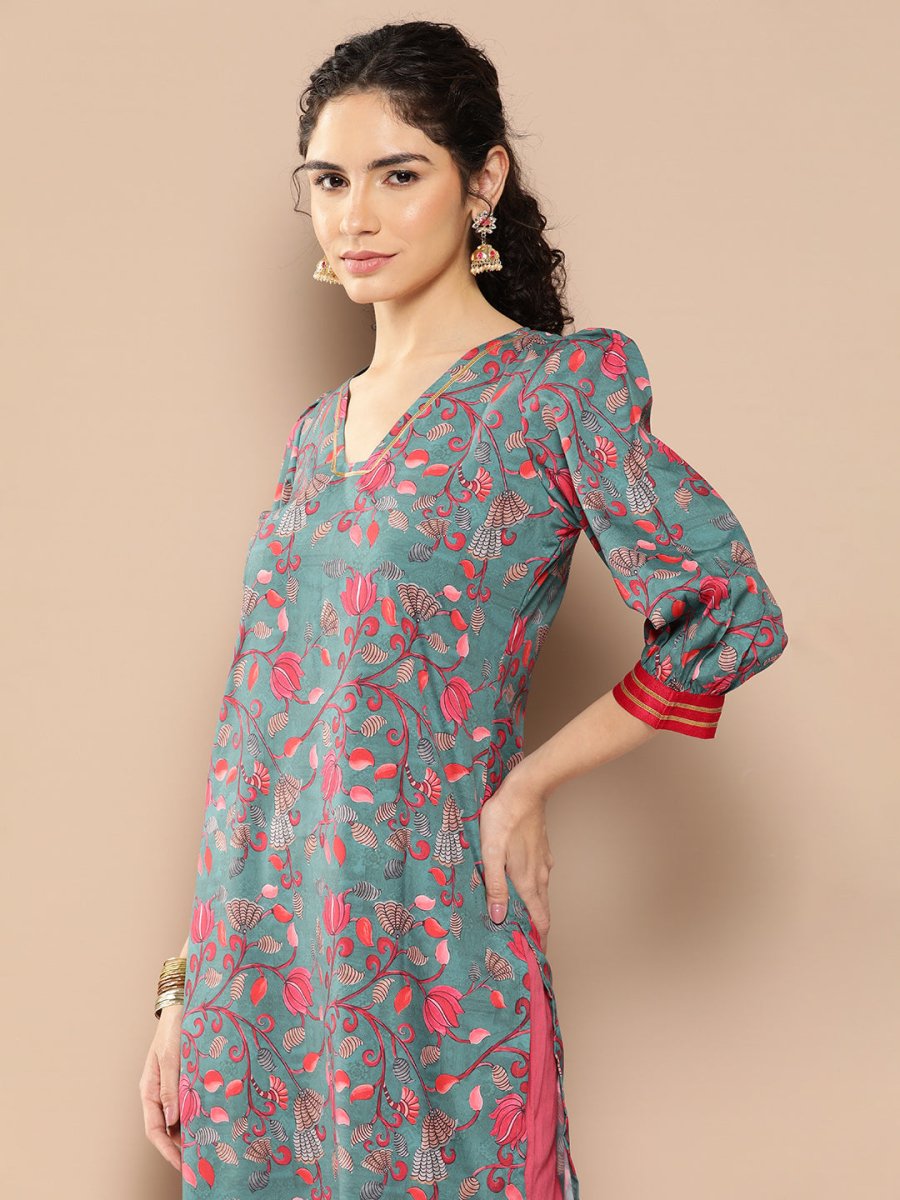 Ahalyaa Women Floral Printed Gotta Patti Floral Crepe Kurta | Grocsy
