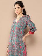Ahalyaa Women Floral Printed Gotta Patti Floral Crepe Kurta | Grocsy