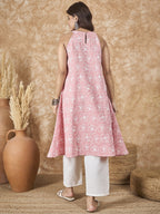 InWeave Pastel Peach V Neck Aline Kurta Set | Grocsy