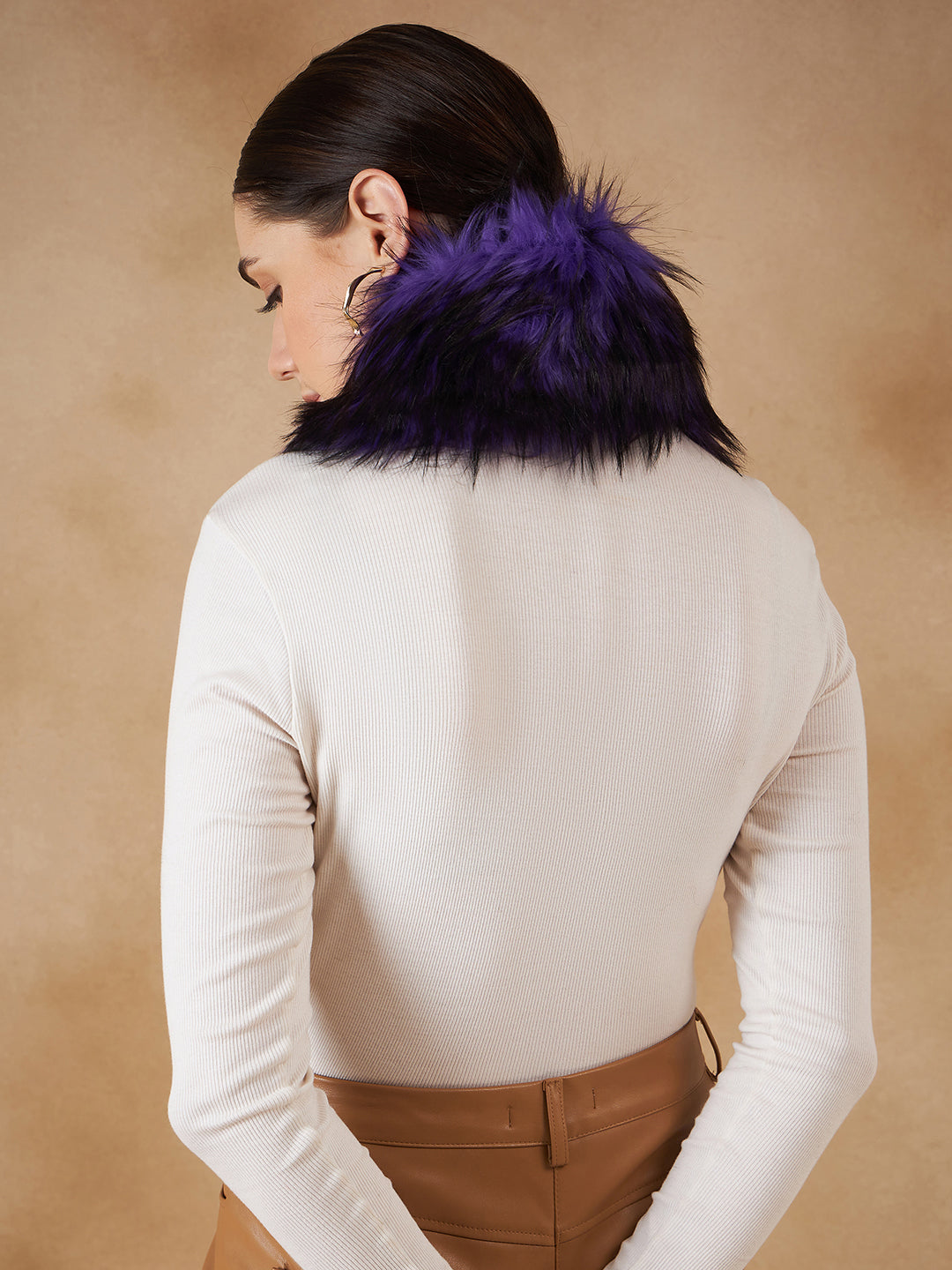 InWeave Women's Purple Black Fur Neckpiece | Grocsy