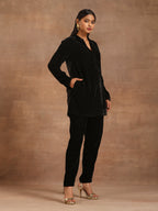 trueBrowns Black Velvet Solid Co-ord Set | Grocsy