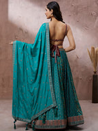 House of Panchhi Printed Embroidery Teal Georgette Sequin Lehenga Choli | Grocsy