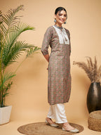 InWeave Women's Green Red Ajrakh Print Cotton Patch Work Straight Kurta | Grocsy