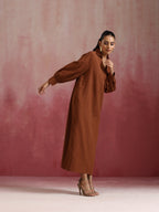 trueBrowns Brown Cotton Dobby Dress | Grocsy