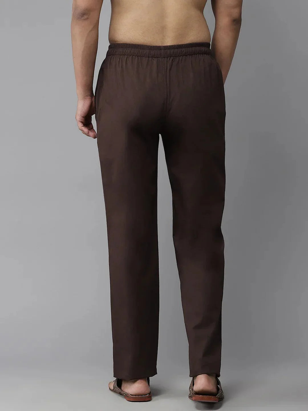 Fabmade Men's Brown Cotton Linen Pyjama | Grocsy