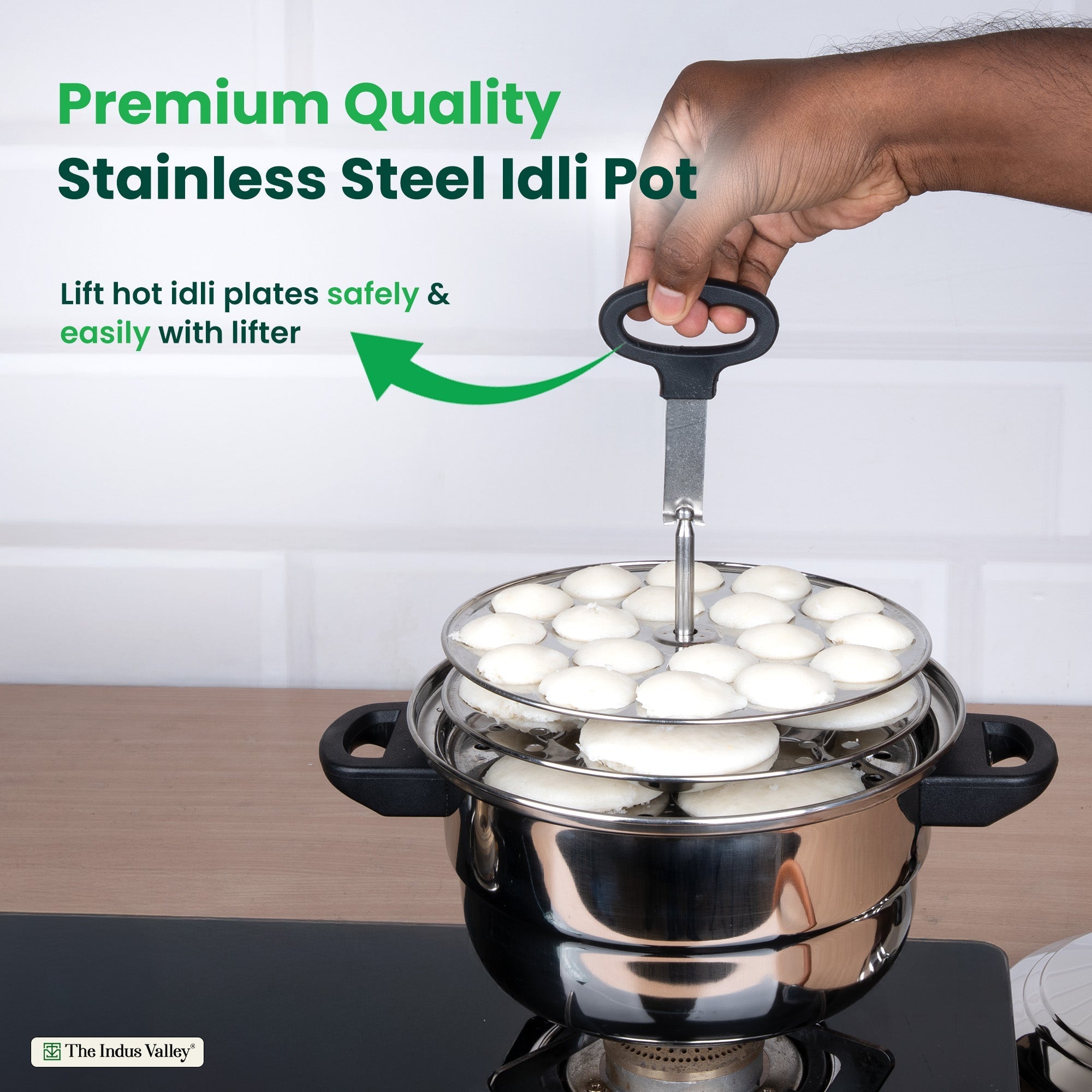 The Indus Valley Premium Stainless Steel idlipot regular with mini idli plates-(3+1) Idli/ Momo Maker/  Veg Steaming Set, Tri-ply Induction Bottom, 4 Plates | Grocsy
