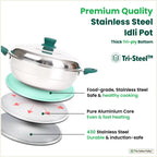 The Indus Valley 14 Pit Tri-Steel Multi Pot Premium Stainless Steel Idli/ Momo Maker/  Veg Steaming Set, Tri-ply Induction Bottom, 2 Plates, 27cm | Grocsy