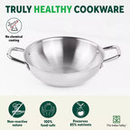 The Indus Valley TurboCuk Tri-ply Stainless Steel Cookware Set: 2.2L Kadai+ 1.4L Frypan+  1.2L Tea/Milk pan, Premium Quality, 3 Layer Thick Body, 100% Toxin-free, Non-stick, Induction & Gas | Grocsy