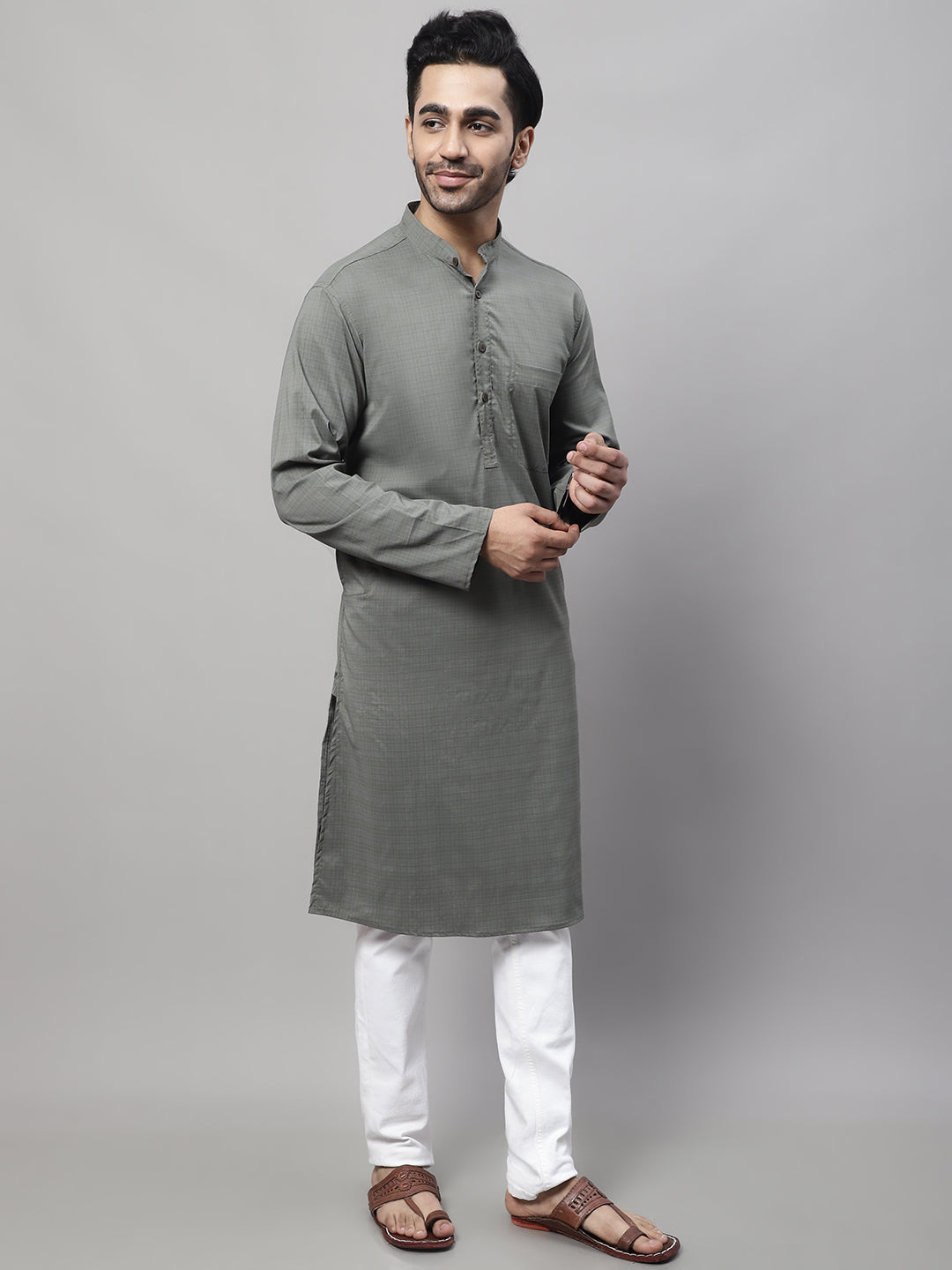 Even Apparels Multi Pure Cotton Kurta With Band Collar | Grocsy