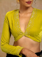 trueBrowns Lime Velvet Embroidered Blouse | Grocsy