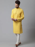 Even Apparels Yellow Pure Cotton Kurta With Band Collar | Grocsy