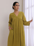 trueBrowns Avacado Green Dobby Flared Slit Kurta Pant Set | Grocsy