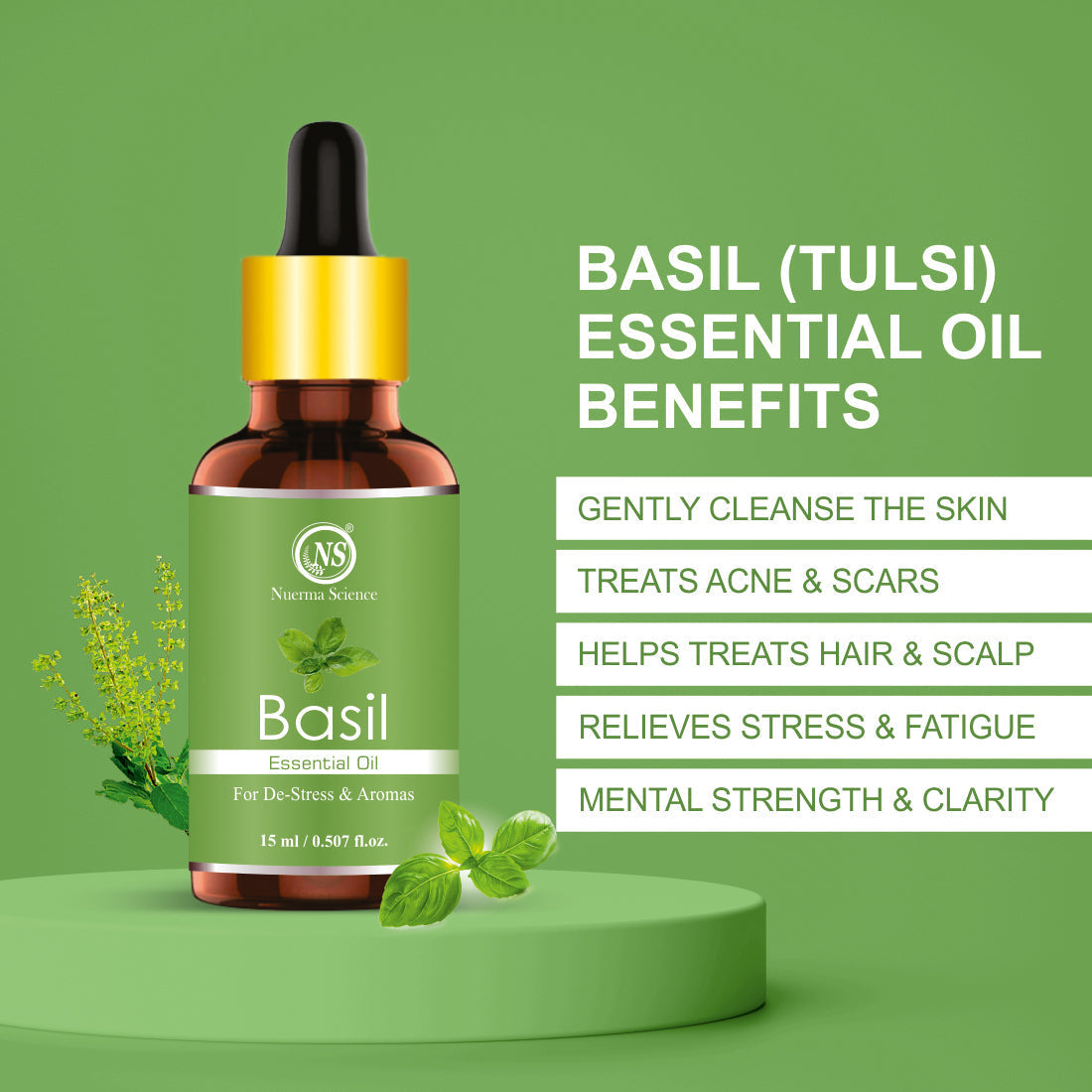 Nuerma Science Basil Essential Oil For Skin & Hair | Grocsy