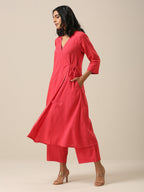 trueBrowns Bright Pink Slub Texture Angrakha Pant Set | Grocsy