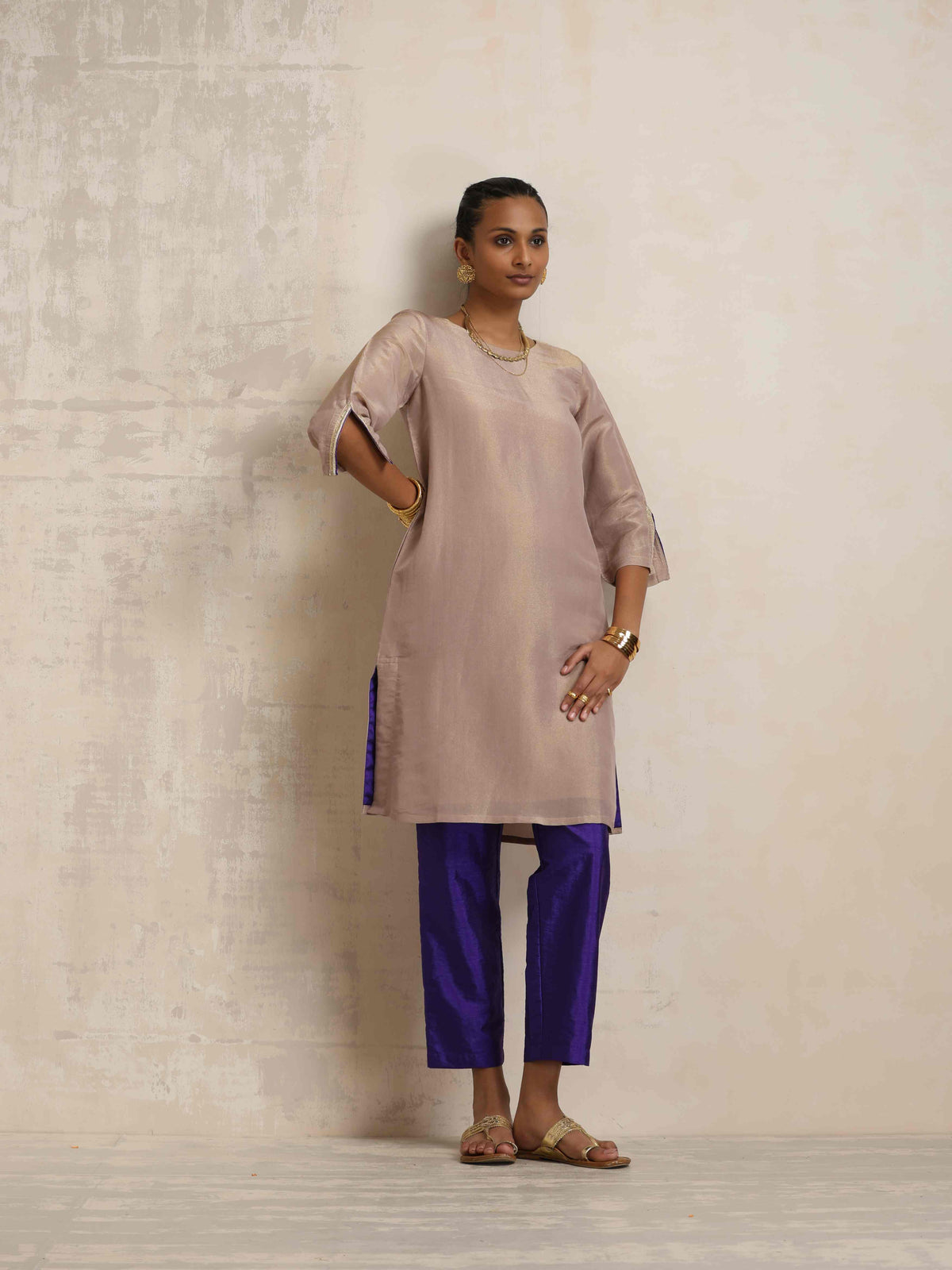 trueBrowns Lilac Tissue Kurta Co-ord Set | Grocsy