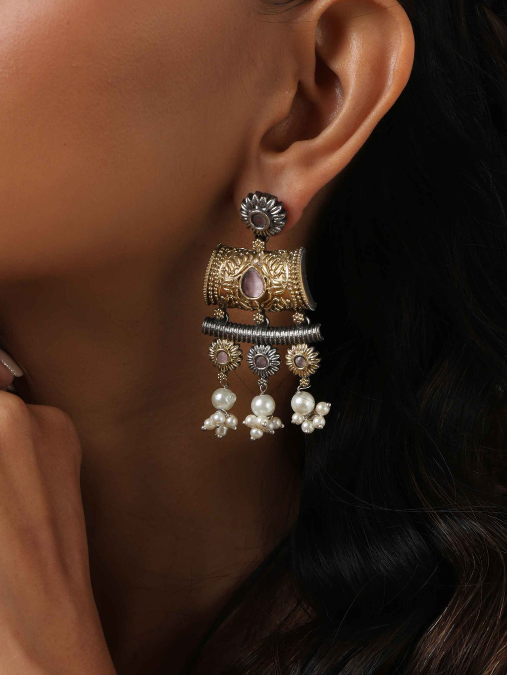 trueBrowns Silver Gold Tone Dangle Earrings | Grocsy