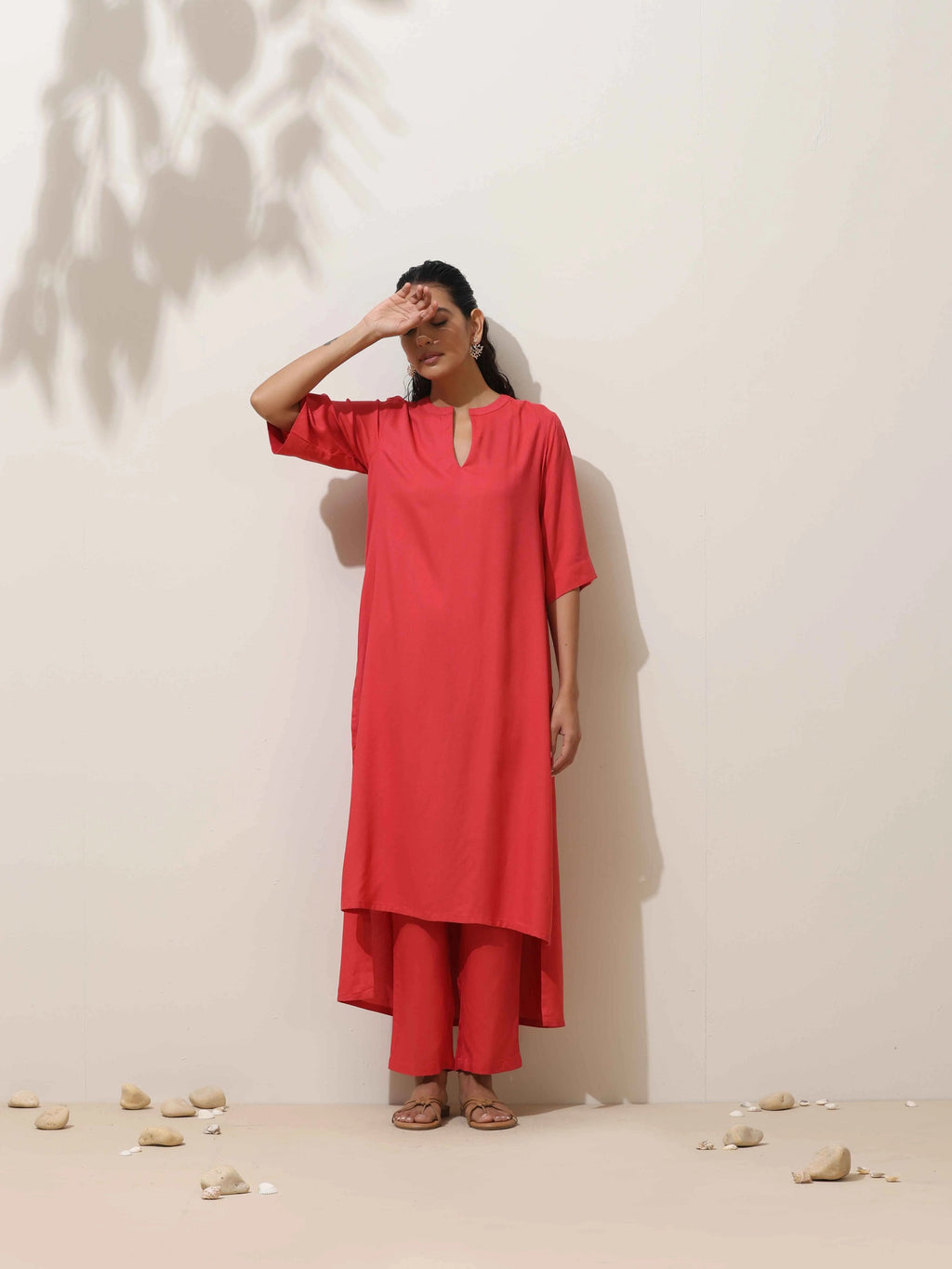 trueBrowns Coral Viscose Kurta Pant Set | Grocsy