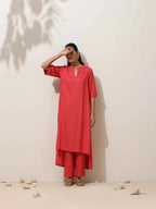 trueBrowns Coral Viscose Kurta Pant Set | Grocsy