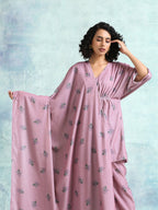 trueBrowns Light Mauve Printed Velvet Shawl | Grocsy
