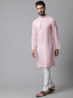 Even Apparels Pink Pure Cotton Kurta With Band Collar | Grocsy