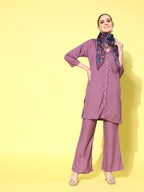 InWeave Women's Mauve Coord Set With Indigo Kalamkari Scarf | Grocsy