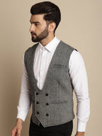 Even Apparels Men's Grey Woolen Double Breast Waistcoat | Grocsy