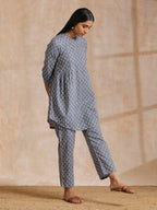 trueBrowns Steel Grey Ikat Print Cotton Gathers Co-Ord Set | Grocsy
