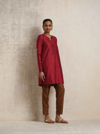 trueBrowns Red Silk Kurta Co-ord Set | Grocsy