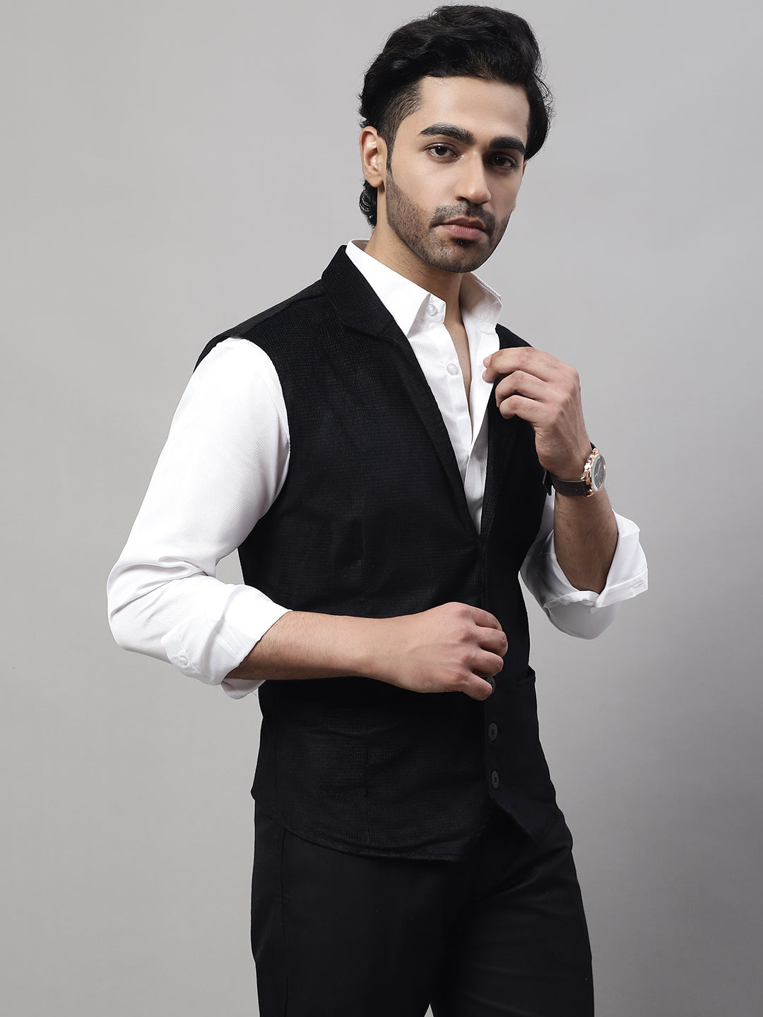 Even Apparels Men's Black Nehru Jacket With Welt Pockets | Grocsy