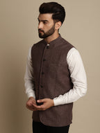 Even Apparels Men's Brown Mandarin Collar Waistcoat | Grocsy
