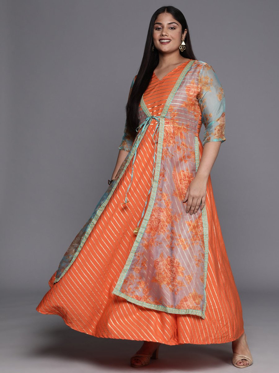 Ahalyaa Plus Size V-Neck Maxi Ethnic Dress | Grocsy