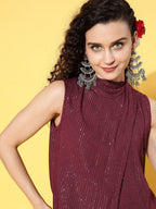 InWeave Women's Maroon Lurex Top With Flared Palazzo | Grocsy