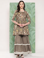 InWeave Women's Olive Shade Tropical Sharara Set | Grocsy