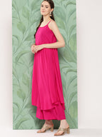 InWeave Women's Fuchsia Strappy Set W Magenta Camelia Cr Dupatta | Grocsy