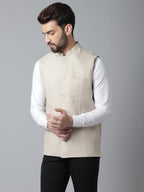 Even Apparels Men's Cream Nehru Jacket With Welt Pockets | Grocsy