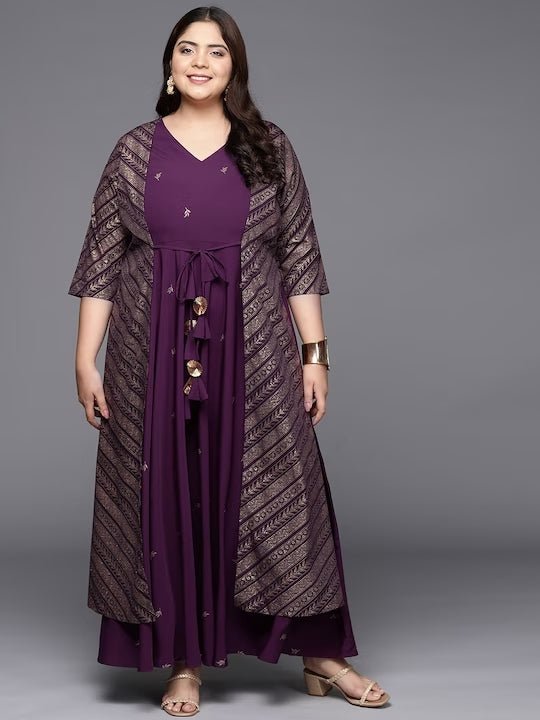 Ahalyaa Plus Size V-neck Maxi Ethnic Dress | Grocsy