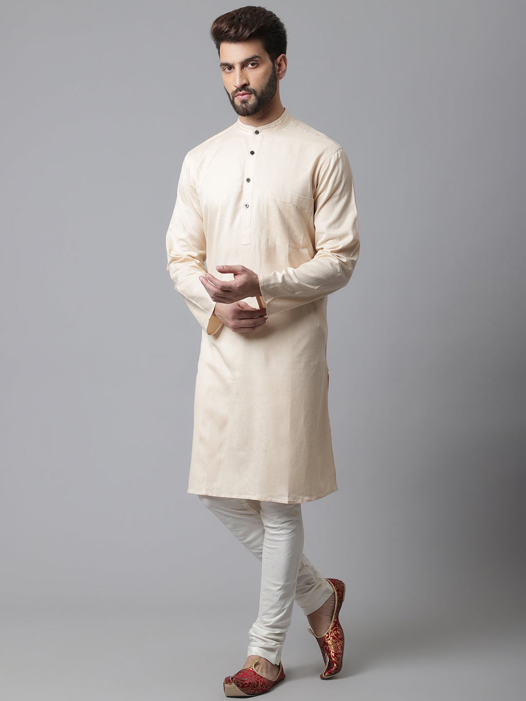 Even Apparels Brown Pure Cotton Kurta With Band Collar | Grocsy