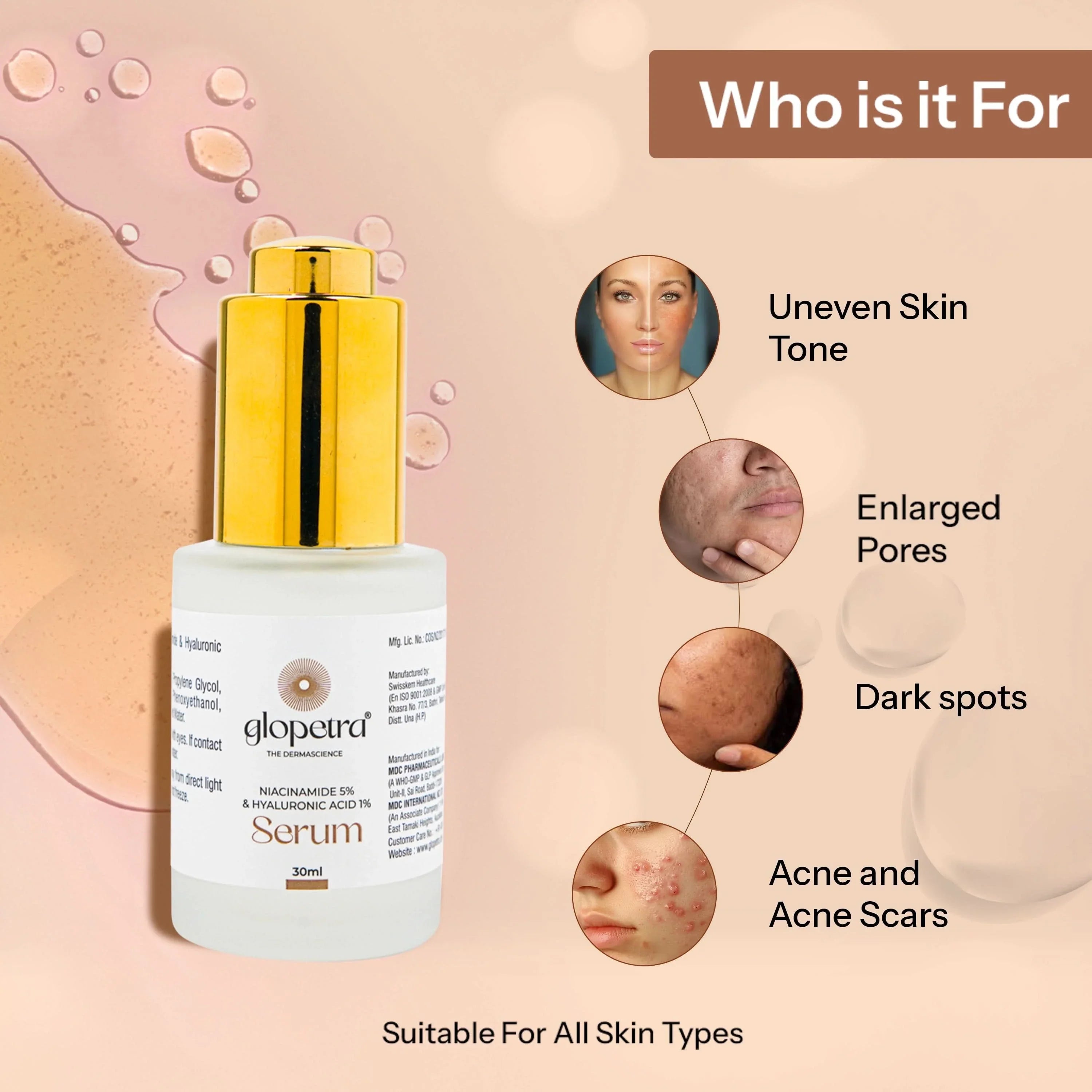 Glopetra Niacinamide & Hyaluronic Acid Serum For Acne & Dark Spots | Grocsy