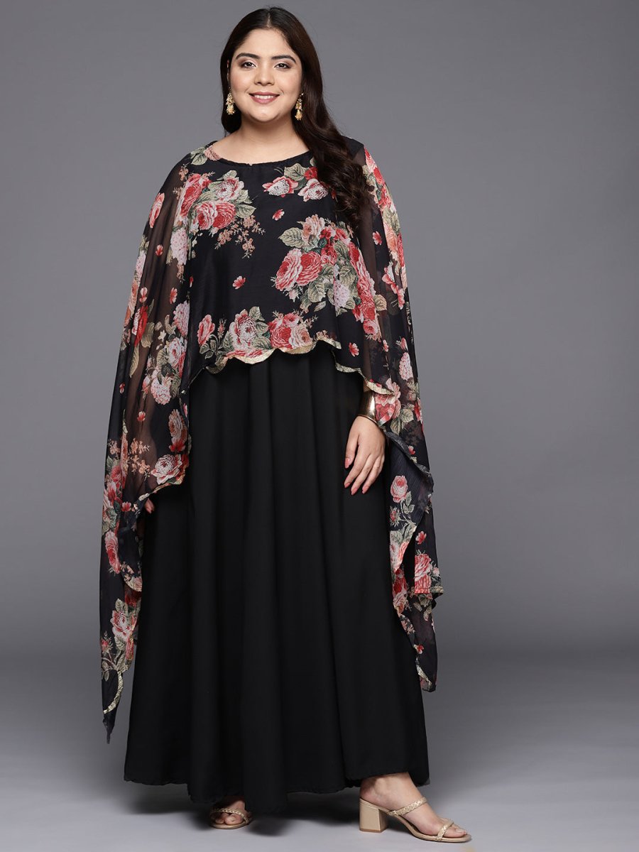 Ahalyaa Plus Size Boat Neck Maxi Ethnic Dress | Grocsy