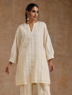 trueBrowns Ivory Gold Cotton Relaxed Co-Ord Set | Grocsy