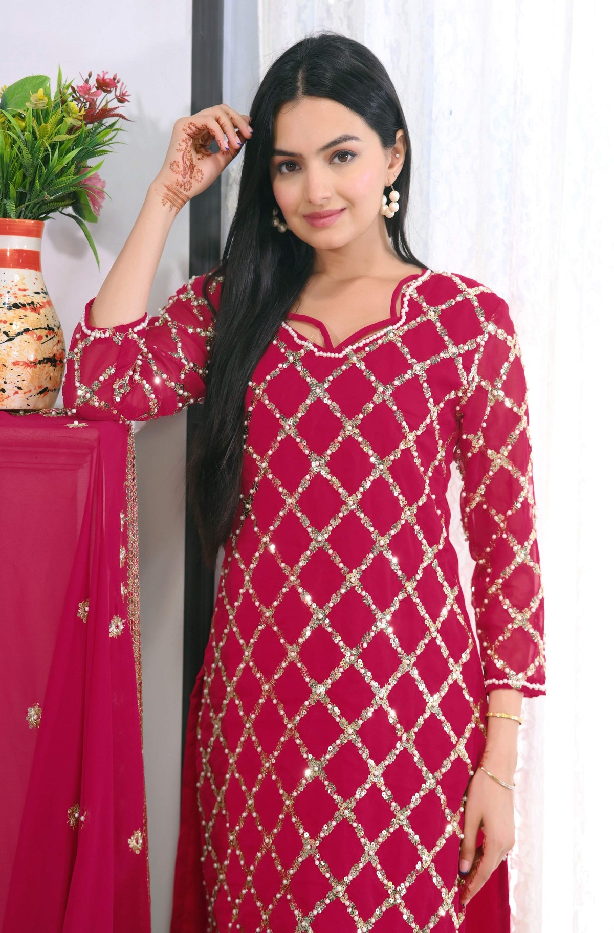 Teeya Creation Rani Color Faux Georgette Silk Heavy Embroidery Work Fully Stitched Salwar Suit | Grocsy