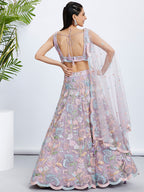 House of Panchhi Pink Chiffon Sequins And Thread Embroidery Lehenga Choli & Printed Dupatta | Grocsy